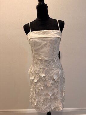 City Studio White Floral Appliqué Spaghetti-Strap Mini Dress